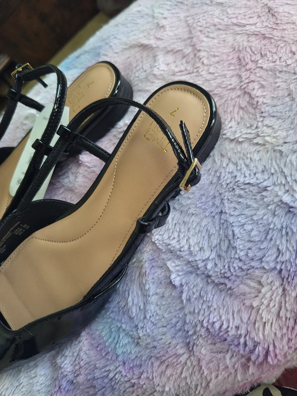 Black Patent Slingback Flats with Memory Foam